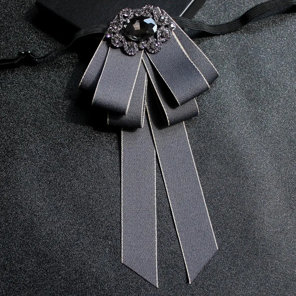 Ribbon Bow Tie Британский мужской женский ретро воротник рубашка галстук-платок Винтаж эластичная лента Стразы сплав Бабочка Форма лента галстук-бабочка - Цвет: Ribbon Bow Tie