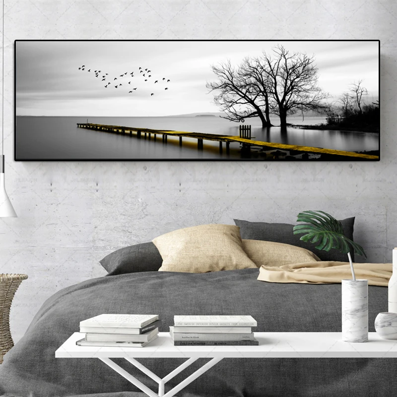 

Big Size Nordic Landscape Posters and Prints Lake and Trees Canvas Painting Wall Art Pictures for Living Room Cuadros Home Decor