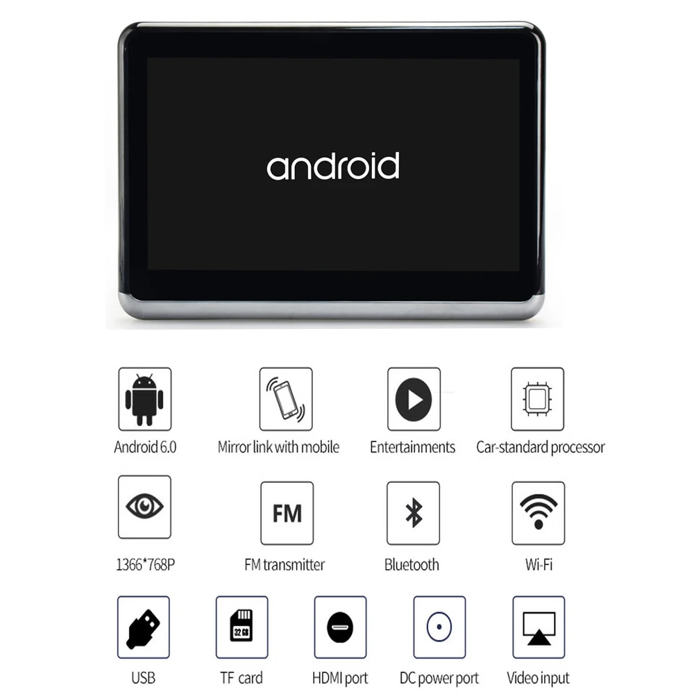YAZH Android 6,0 Автомобильный монитор на подголовник с 10," ips дисплеем 1366*768 1080 HD видео wifi Bluetooth Nirror Link HDMI выход