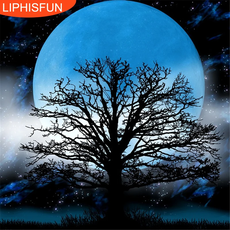 5D DIY Diamond Painting kit Square Resin Rhinestone Embroidery Cross Stitch Arts for Craft Home Wall Decor Night Moon Tree | Дом и сад