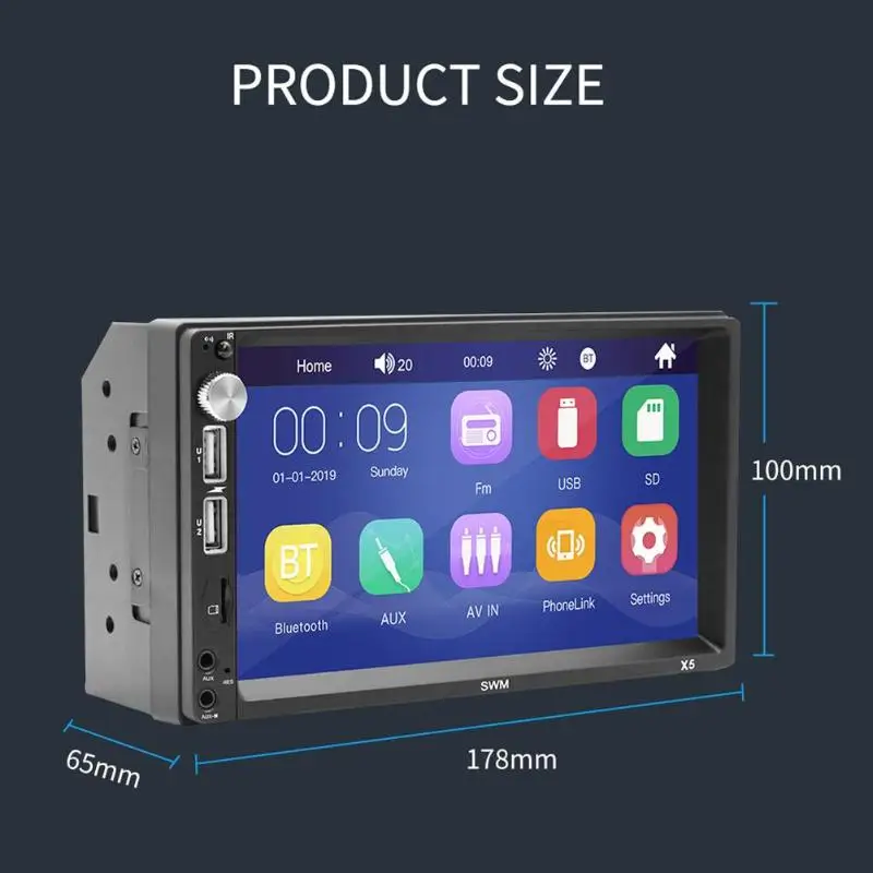 Двойной 2 DIN стерео 7 дюймов Bluetooth AUX RCA FM радио головное устройство SWM X5