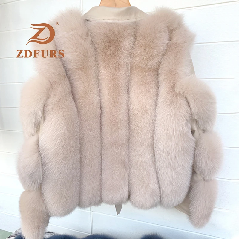 ZDFURS* Импорт Лисий мех лоскутное двустороннее меховое мото& байкерское пальто для женщин кожаное меховое пальто
