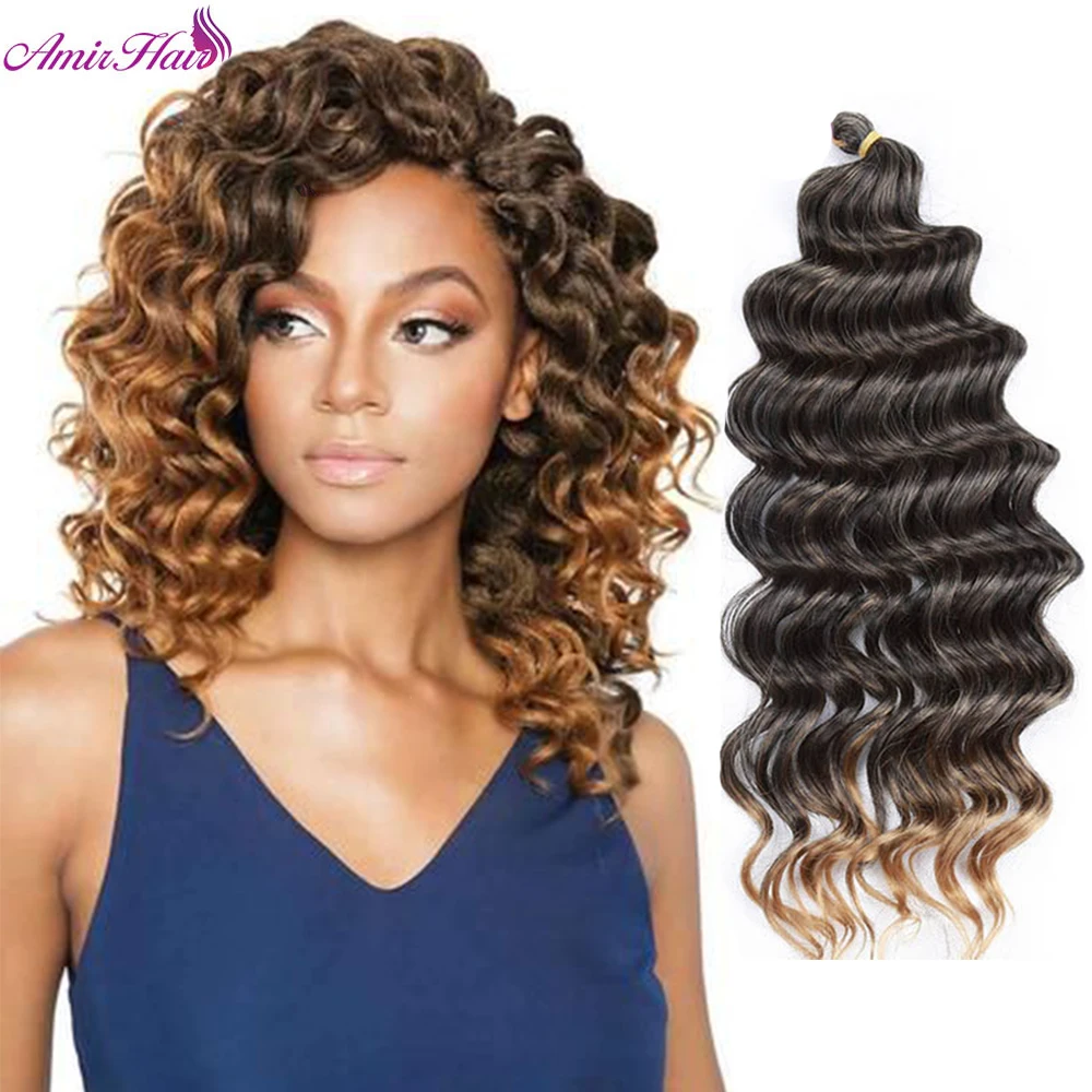 Amir Sintetico Ombre Intrecciare I Capelli Estensioni Onda Profonda Crochet Trecce Di Colpi Di Scena Dei Capelli Bundles Afro Freetress Biondo Scuro 8