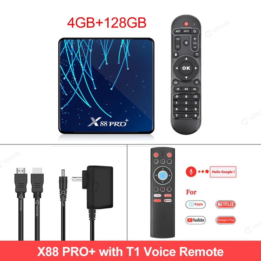 4GB128GB T1 Android 9,0 ТВ приставка Макс 4 Гб ram 128 ГБ rom RK3368 PRO OctaCore ТВ приставка USB3.0 Google голосовой помощник Netflix медиаплеер 2G16G 64G - Цвет: 4GB128GB T1