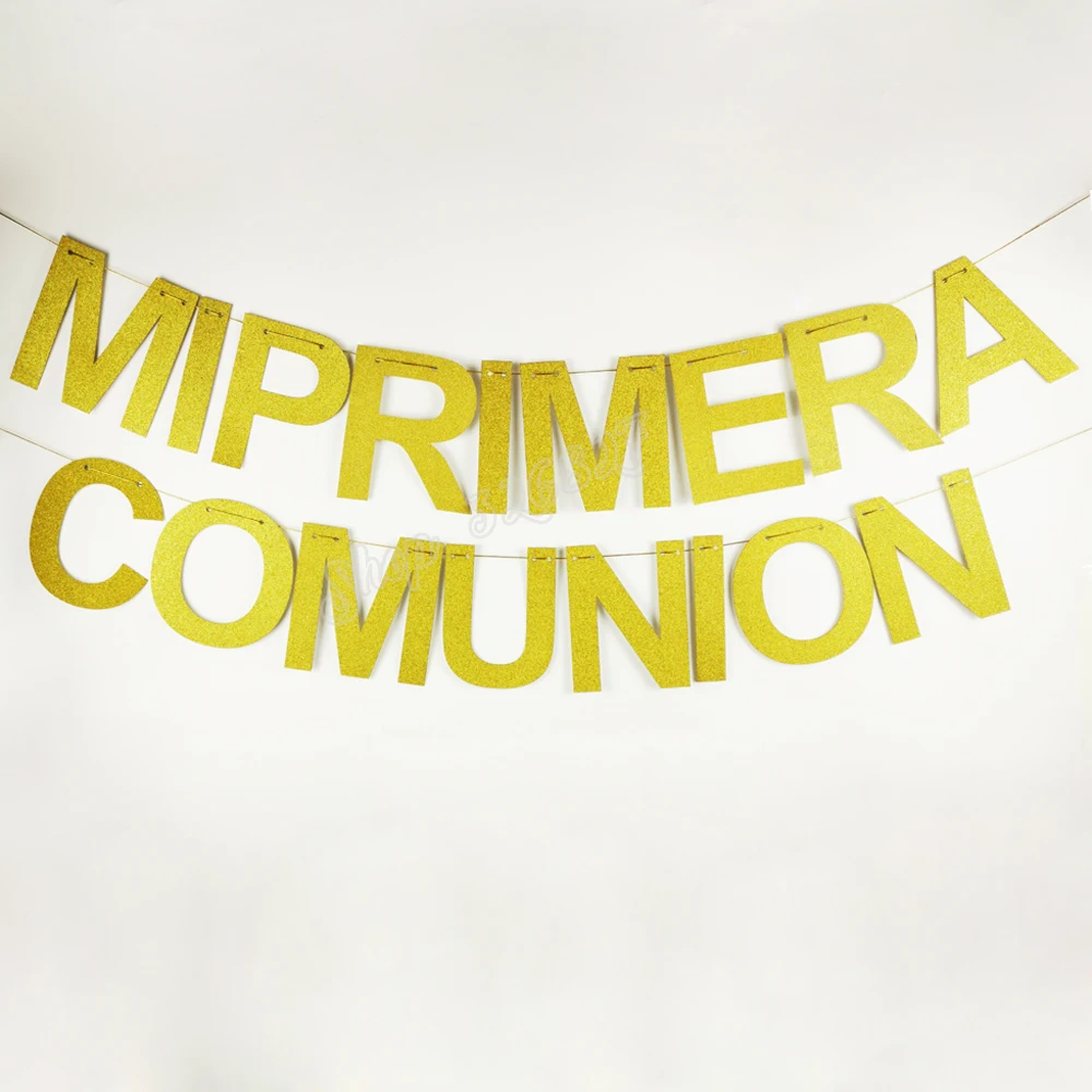 

1 Set Glitter Gold Letter Banner Spanish Mi Primera Comunion Boys Girls First Holy Communion Party Decor