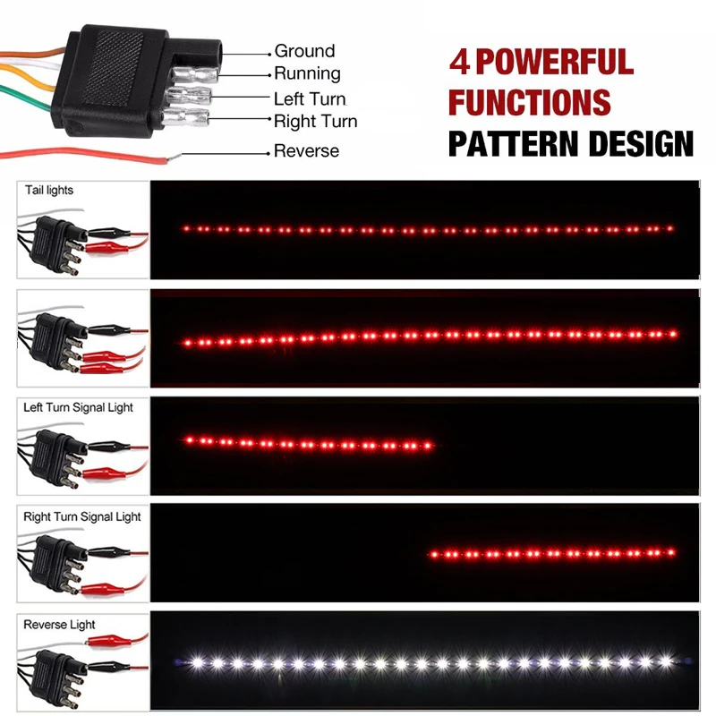 12V 48" 60" LED Tailgate Light Strip 90 LED Red/White For Running Brake Light Turn Signal Lights Reverse Light Bar
