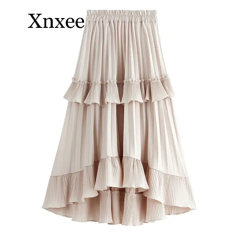 

euffles Short Front Long Back Cake Style Irregular Skirt rokjes dames Ladies Ruffles Black White Long Pleated Skirt beach skirts