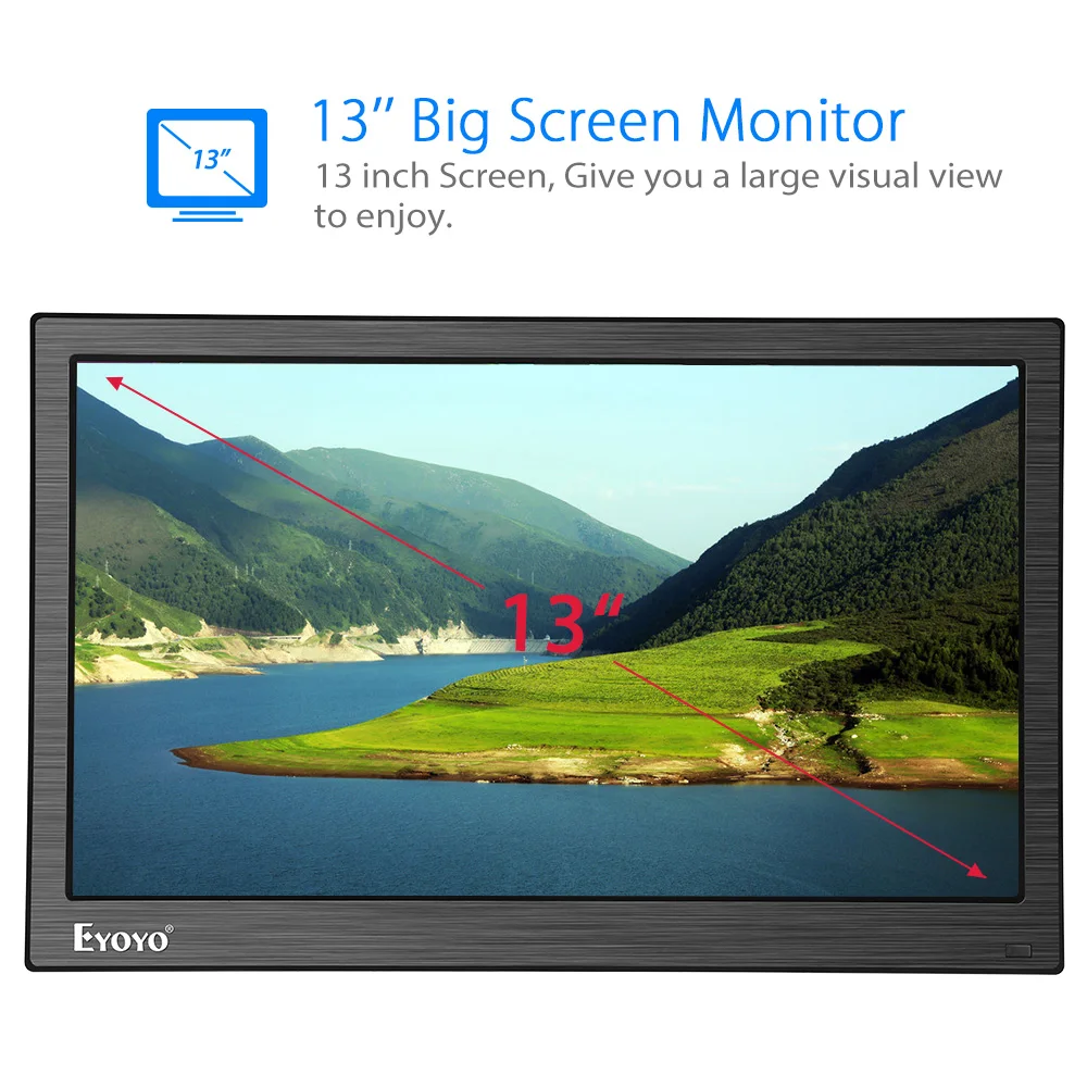 13.3'' IPS Screen Monitor Display 1920x1080 AV/VGA/BNC/USB HDMI input LCD Monitors Video Audio CCTV Monitor Security LED Display