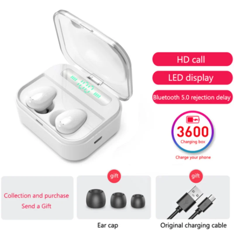 Double ear with LED 3600 мА/ч, наушники-вкладыши TWS Bluetooth 5,0, гарнитура, стерео беспроводной ушной раковины, Hi-Fi, sonido deporte auriculares Манос libres игровой auriculare - Цвет: Double ear with LED