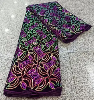

2020 5yards fashion Sequin Velvet Lace Fabric Embroidered good quality African sequins Velvet Lace Fabric for dress