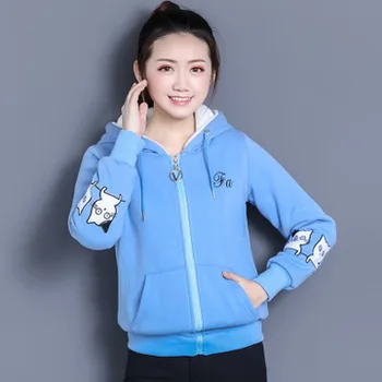 

2020 women2020 Sweater plus velvet thick double-layer fur embroidered cardigan hooded autumn and