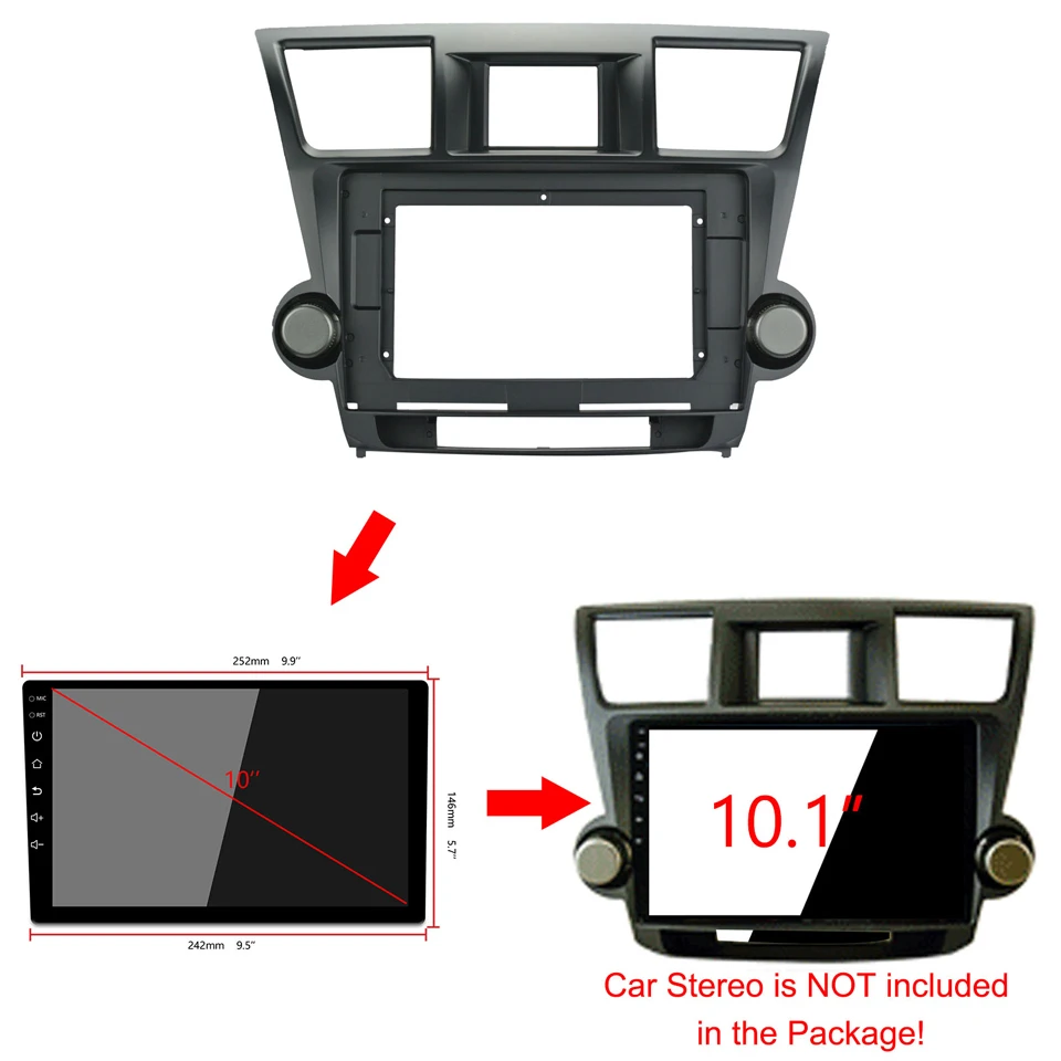1/2Din автомобильный DVD рамка аудиоадаптер тире отделка наборы Лицевая панель 10," для Toyota Highlander 2008- двойной радио плеер
