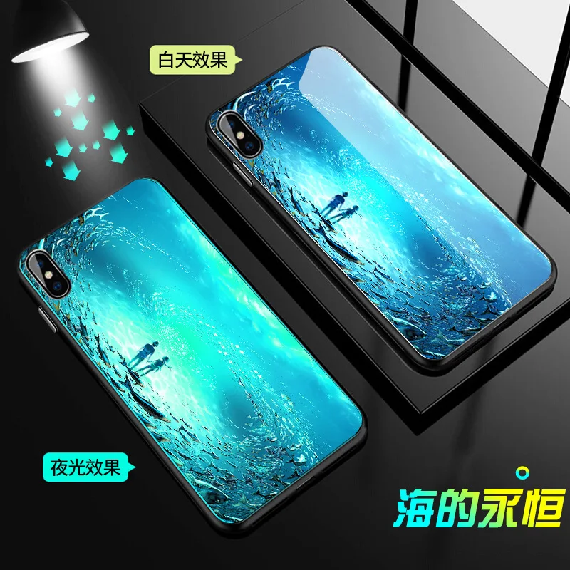 Световой закаленное Стекло чехол для iphone 6, 6 S, 7, 8plus, чехол на заднюю панель для iphone X XR XS для iphone 11 Pro Max чехол Крышка
