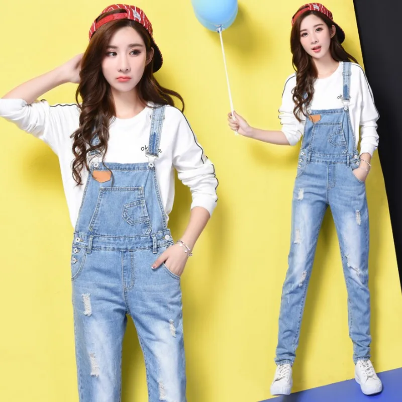 

Kobeinc Ripped Jeans for Women Solid Denim Jumpsuit Sleeveless Female High Waist Overalls Harajuku Denim Pantalon Femme