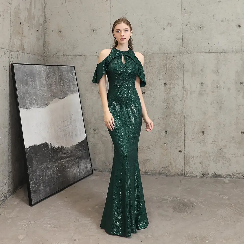 

Green/Gold Off the Shoulder Long Mermaid Sequins Evening Dress 2020 Robe De Soiree longue Prom Formal Dress abiye gece elbisesi