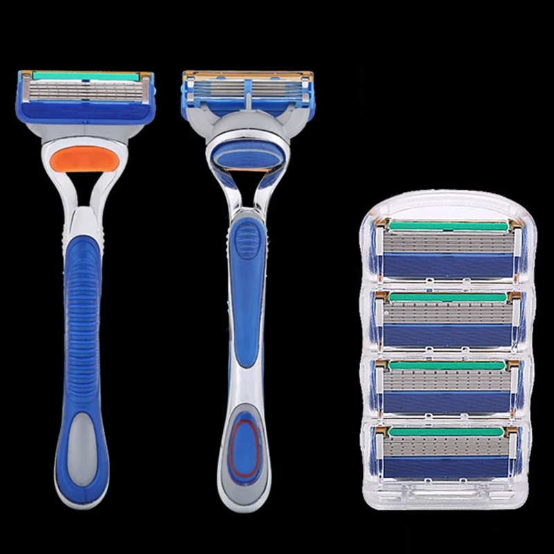 Men's Straight Razor Barber Hair Cut Face Beard Manual Shaver 4pcs 5/6 Layers Shaving Replacement Blades Heads