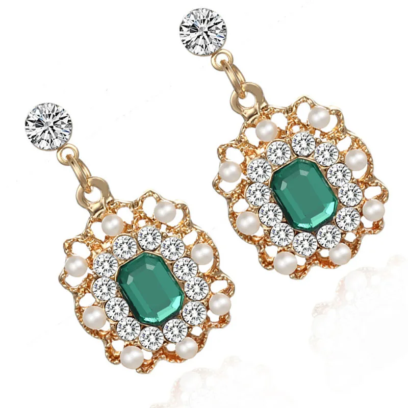 

Vintage Earrings Women Pendientes Brincos Traditional Exquisite Fashion Set Auger Square Bohemia Crystal Female Temperament