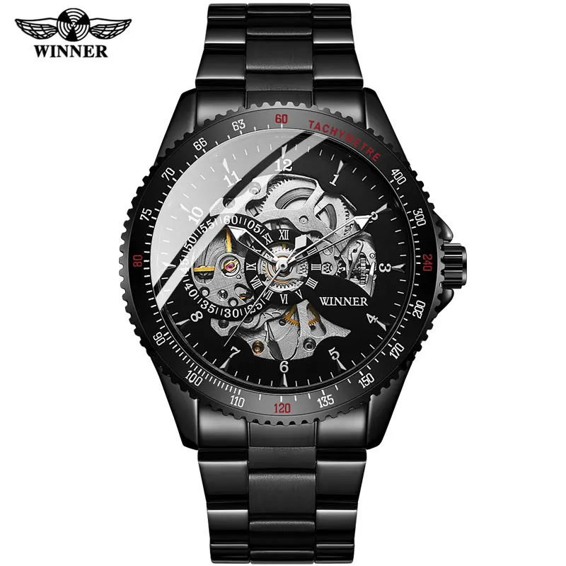 2020 WINNER Watch Top Brand Luxury Transparent Mechanical Male Automatic Wrist Black Stainless Steel Mens Skeleton Watches | Наручные