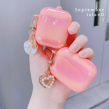

3D Pearl Shell Keychain Water Rainbow Pink cover for apple airpods pro Hard Headphone Earphone case for apple airpods 1 2 cover