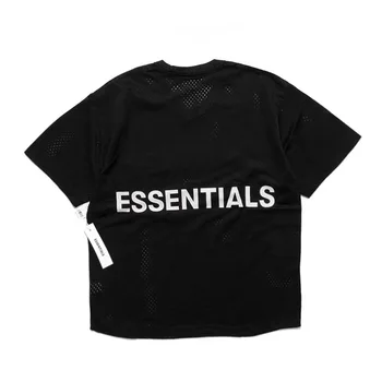 

2019ss FG ESSENTIALS Logo Printed Women Men Mesh T shirts tees Hiphop Oversized Men Cotton Mesh Summer T shirt