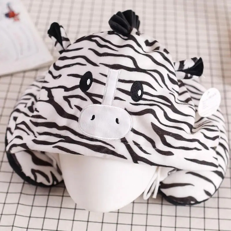 zebra Мультяшное животное Единорог u-образный балахон Подушка дорожная подушка с капюшоном шеи Поддержка Отдых Подушка с шляпой для сна открытый самолет - Цвет: zebra