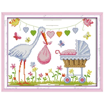 

The crane birth certificatcounted printed on the canvas 11CT 14CT DIY kit Cross Stitch embroidery needlework Sets home decor