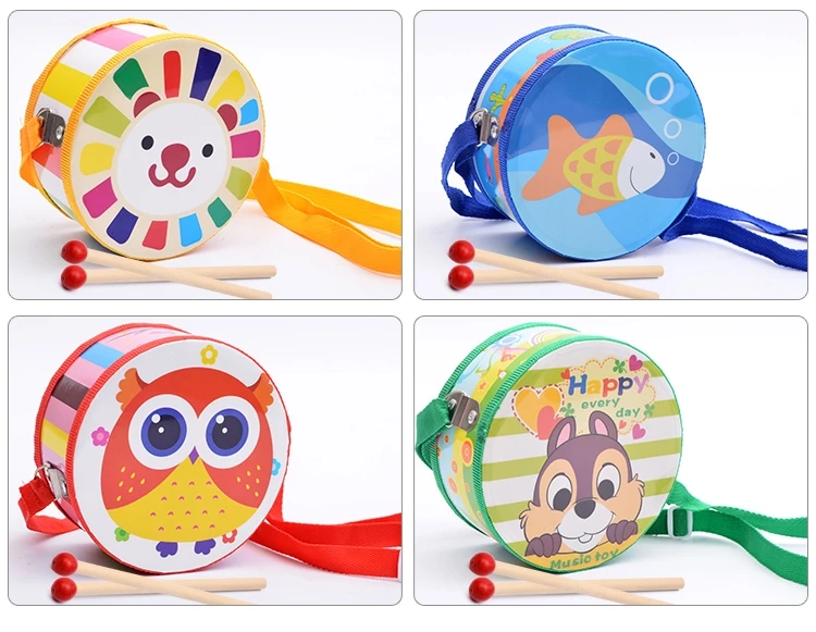 Деревянные детские игрушки мультфильм DIY двусторонний барабан Детские Развивающие игрушки Музыка KTV день рождения игрушка барабан детские игрушки