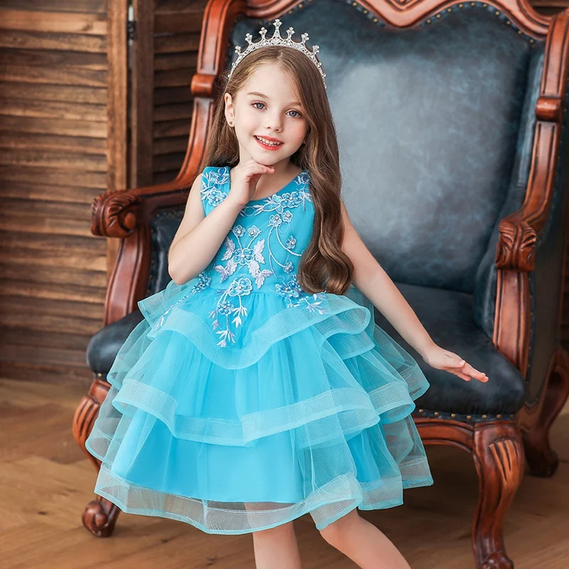 Blue 60cm Летние платья-пачки с цветочным рисунком для девочек; детское свадебное платье с блестками; детское платье; праздничная одежда принцессы для дня рождения - Цвет: Blue 60cm