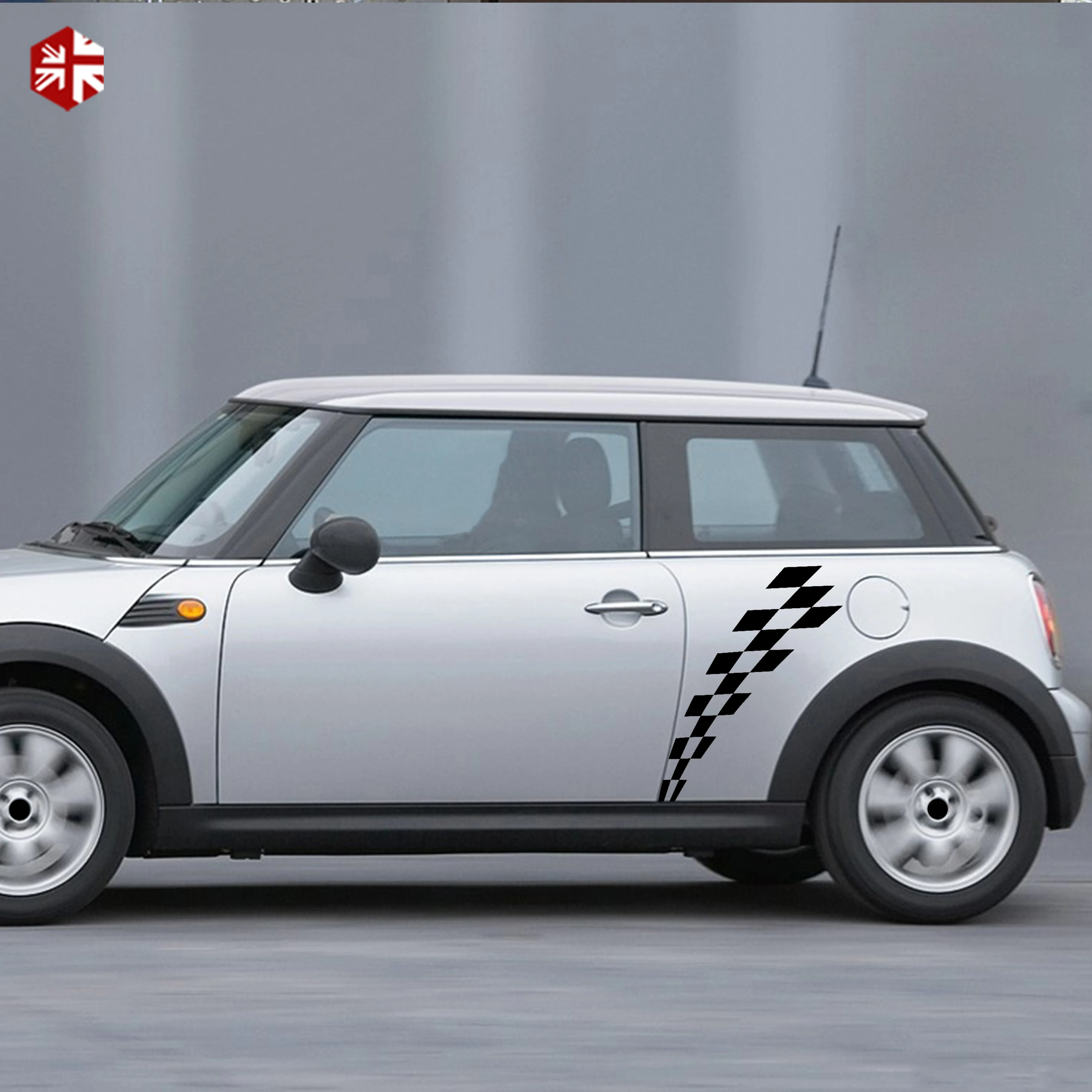 2 Pcs Checkered Flag Styling Car Door Side Stripes Sticker Body Body Decal For MINI Cooper S R50 R52 R53 JCW One Accessories