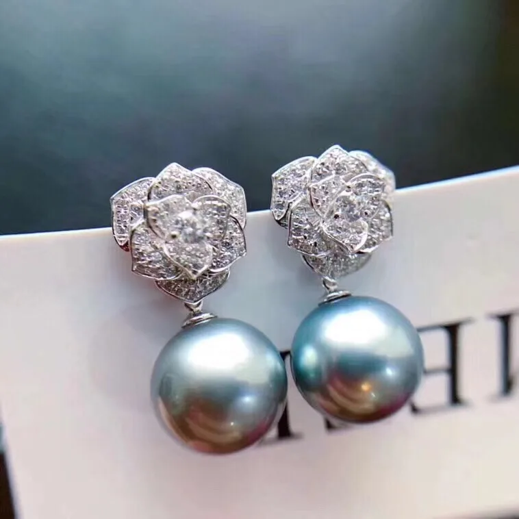 Серьги-подвески женские из серебра 925 пробы с пресноводным серым жемчугом 9-10 мм |