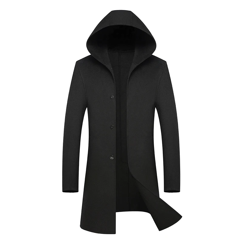 

Autumn Winter British style men's wool coat New design Long trench coat Brand Clothing Top quality hooded woolen coat men