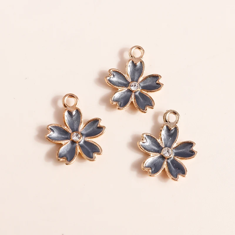 Set of 10 Enamel Flower Charms – Rose & Sakura Pendants