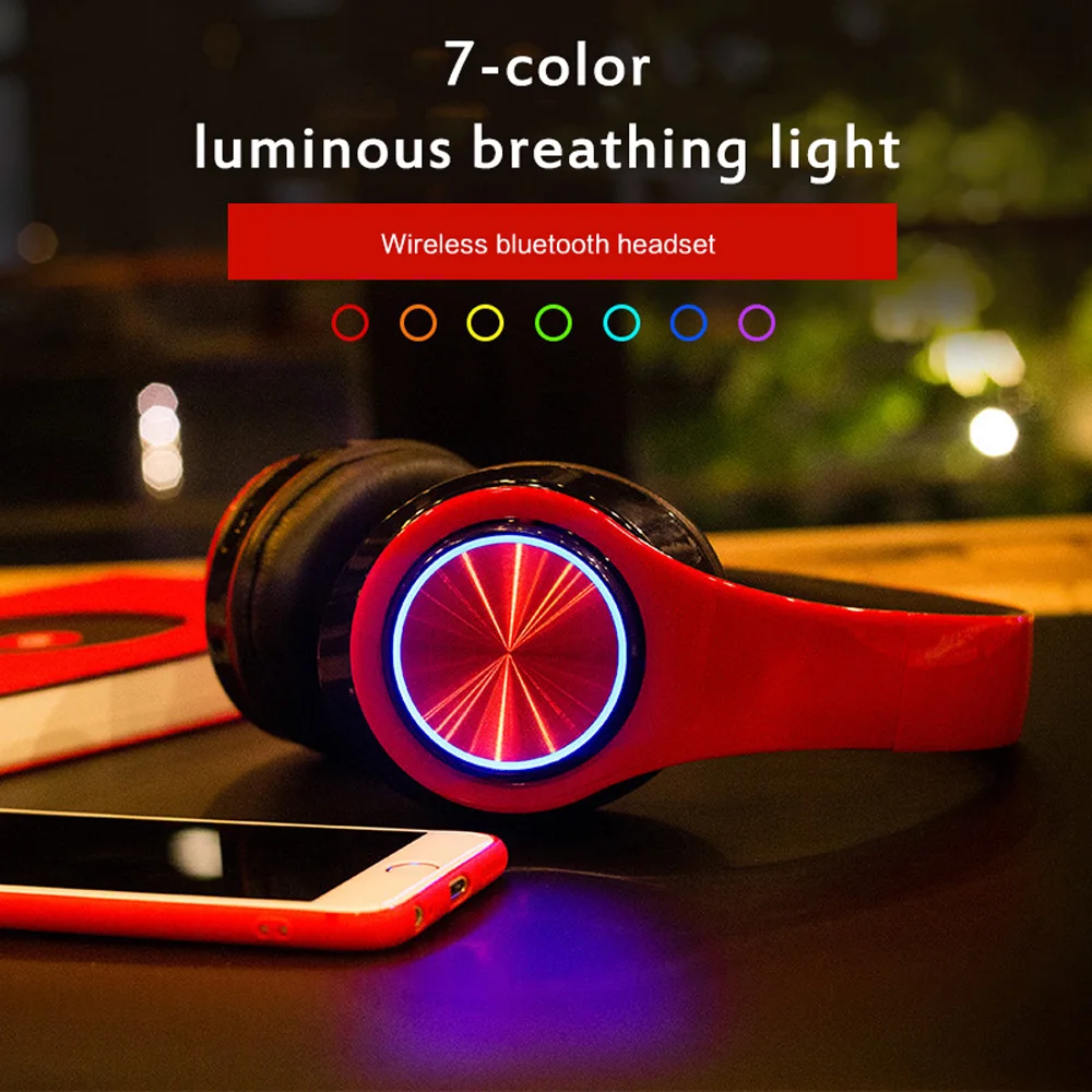 

New B39 Portable Bluetooth Earphones Foldable 5.0 Wiereless Headphones CSR Chip Hifi Stero Over-Ear LED Colorful Headset w/Mic
