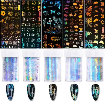 

WAKEFULNESS 5pcs/set Butterfly Image Starry Sky Nail Foil Sticker Holo Nail Transfer Foils Decals Manicure Nail Art Decorations