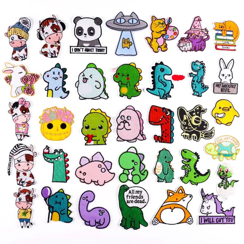 Cute Dinosaur Embroidered Patches On Clothes Kids Applique Iron On Cartoon Animal Patch Clothing Thermoadhesive Patches Badges