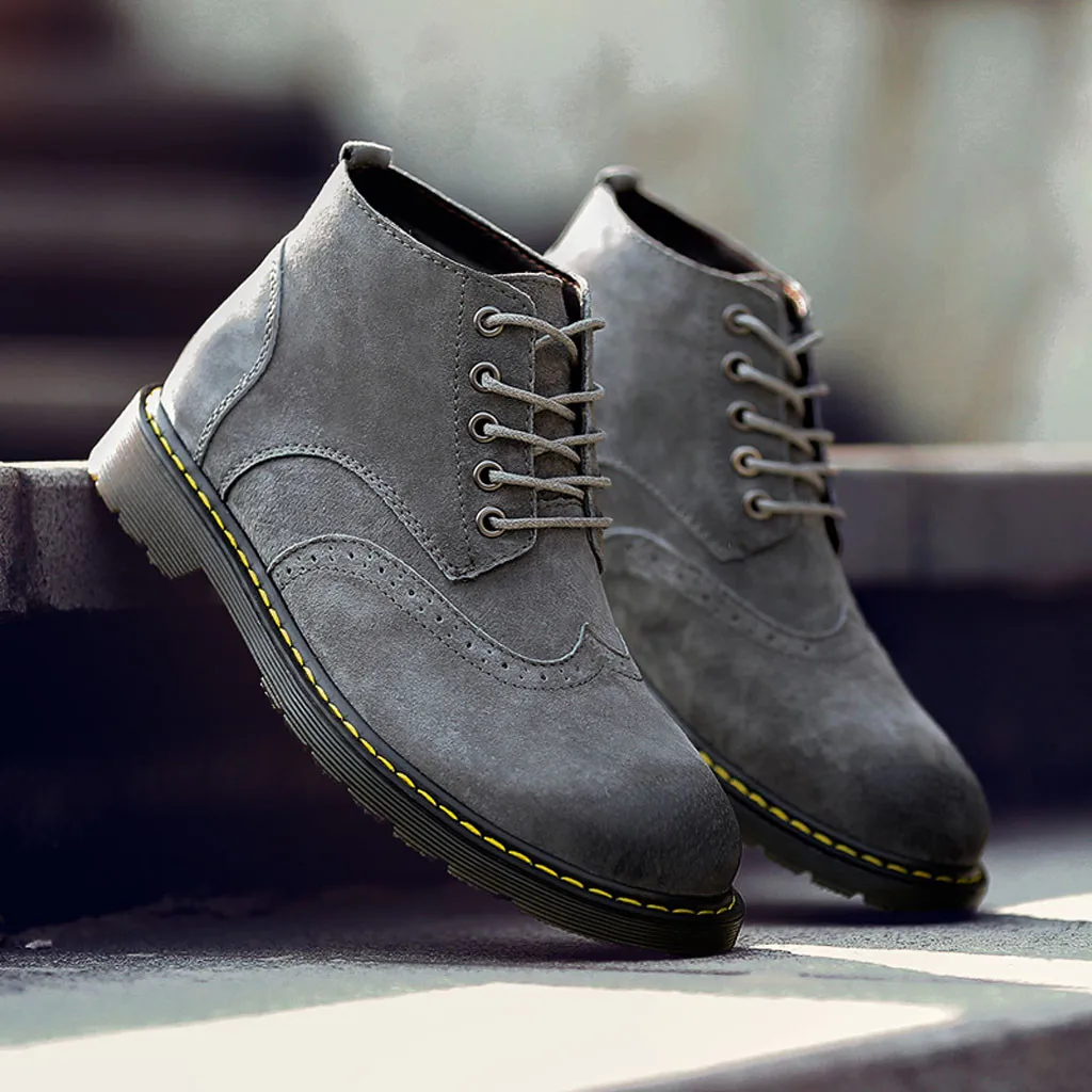 Gray JAYCOSIN/мужские однотонные ботинки с круглым носком, на плоской подошве, с закрытым носком, специальная коллекция года; повседневная кожаная водонепроницаемая обувь;#45 - Цвет: Gray