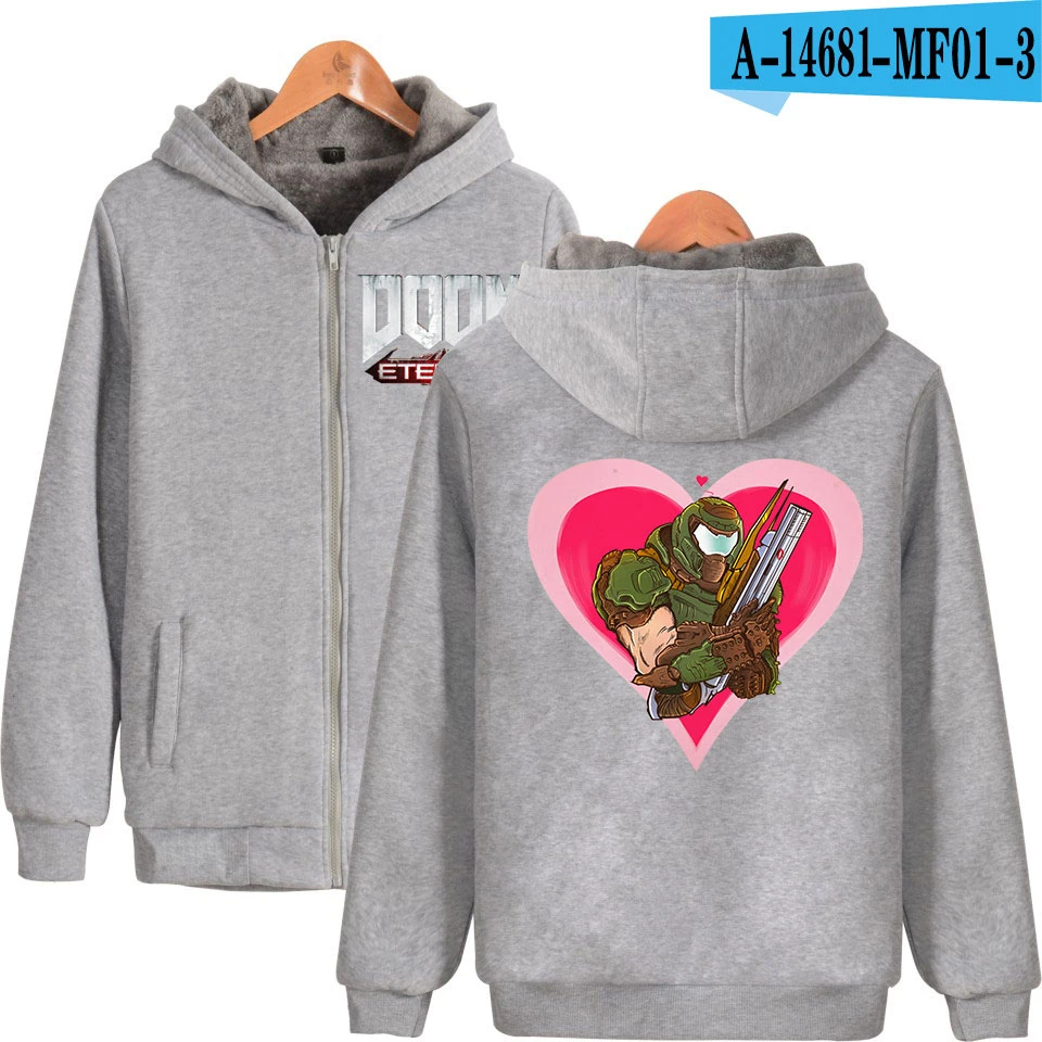 Doom Eternal/плотная толстовка с капюшоном; очень теплое пальто; зимний модный пиджак на молнии; уличная одежда унисекс; большие размеры - Цвет: gray