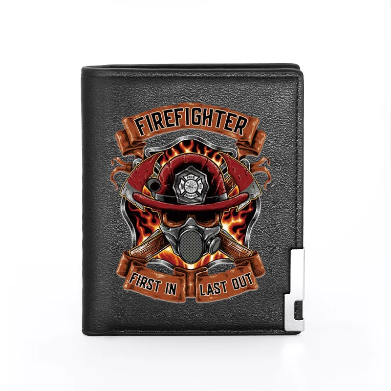 Men Women Leather Wallet Firefighter Control Cover Billfold Slim Credit Card/ID Holders Inserts Money Bag Male Short Purses 