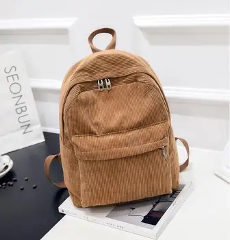 

Mini Corduroy Backpack Teenagers Cute Backpack with Fuzzy Ball Children Small Shoulder Bags Female Travel Bags
