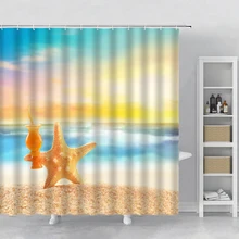 

Starfish Beach Scenery Shower Curtain Set Cute and Funny Beach Theme Beautiful Sunset Landscape Polyester Fabric Bathroom Decor