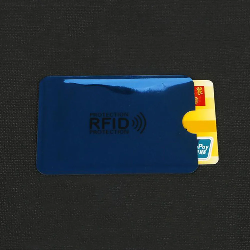 Синий Антиrfid кошелек блокирующий считыватель Блокировка банк держатель карты Id Чехол для банковских карт защита металлический кредитный NFC Держатель алюминий 6,3*9,1 см - Цвет: Синий