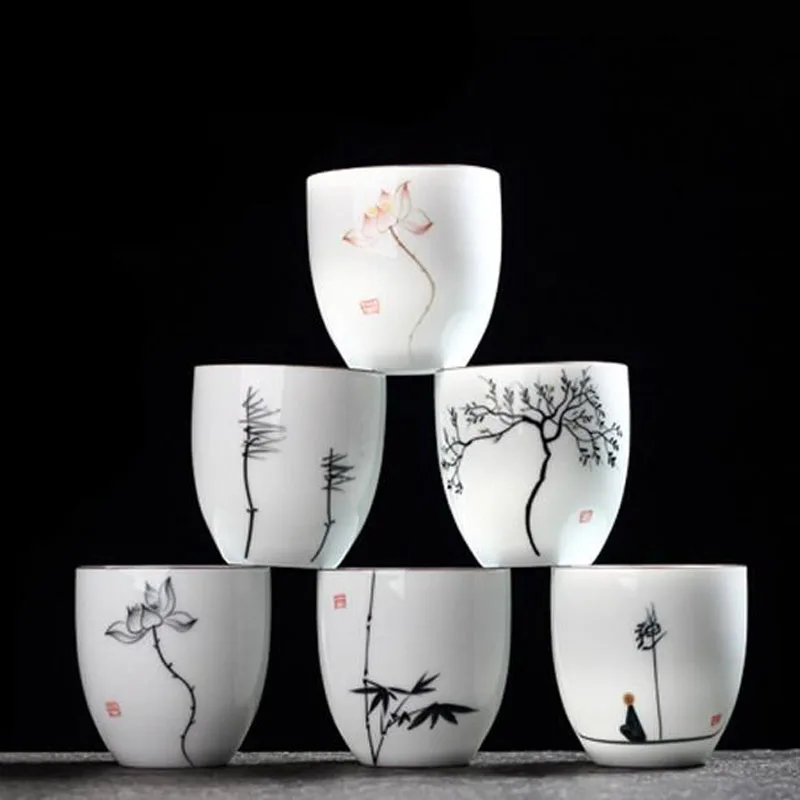 Traditional Ceramic Tea Cup Handpainted Sets 6 pcs 150ml Chinese Kung Fu Cup Porcelain Teacups Sets Drinkware ceramic coffee cup set