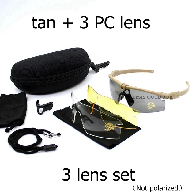 tan no polarized Поляризационные очки CS армейский Тактический мотоцикл Охота Стрельба страйкбол пуленепробиваемые военные очки с 3 объективами комплект - Цвет: tan no polarized