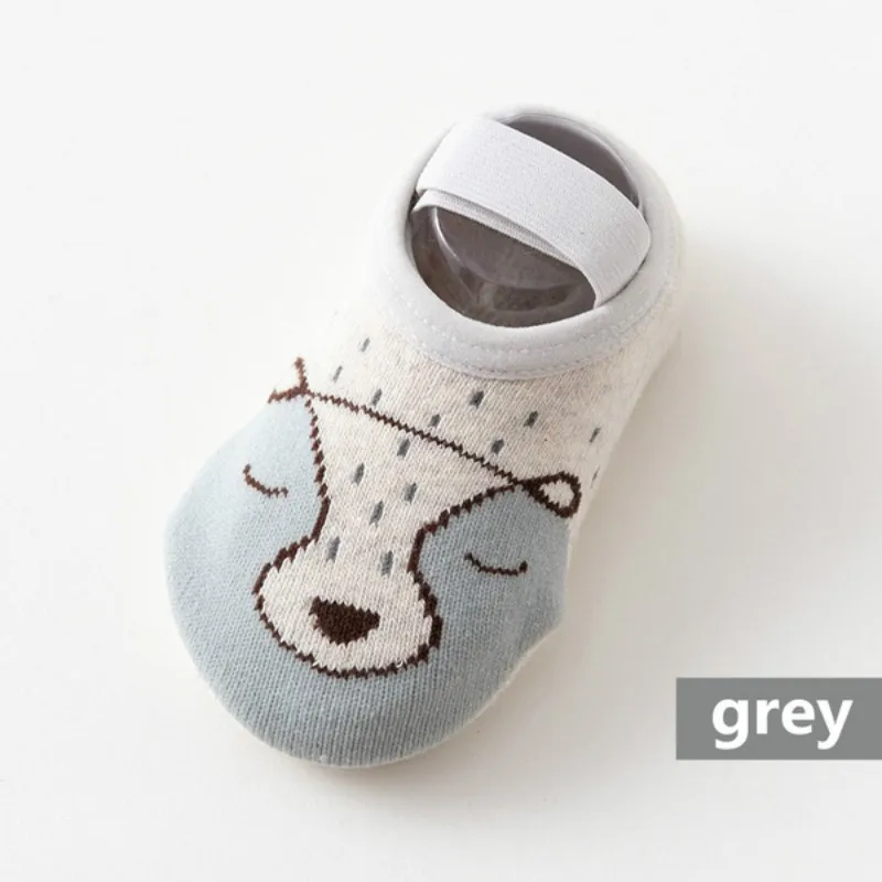 Grey 1 пара, модные Нескользящие хлопковые носки-тапочки с милыми рисунками для маленьких девочек и мальчиков ясельного возраста обувь для новорожденных с изображением животных - Цвет: Grey