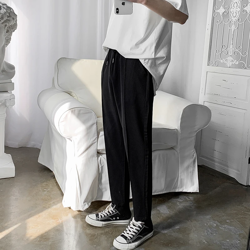Black Drawstring Casual Pants Men's Fashion Business Casual Dress Pants Men Streetwear Wild Loose Joggers Trousers M-2XL