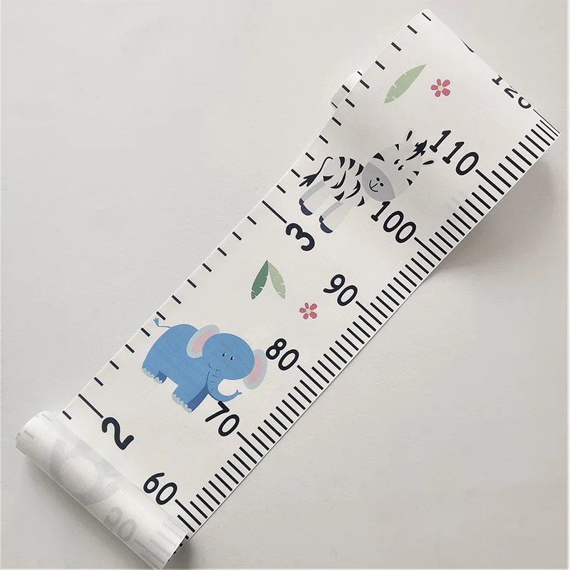 5-200CM Wood Frame Canvas Height Measurement Ruler Kids Growth Chart Ruler Cartoon Animal Nursery Room Removable Wall Decor