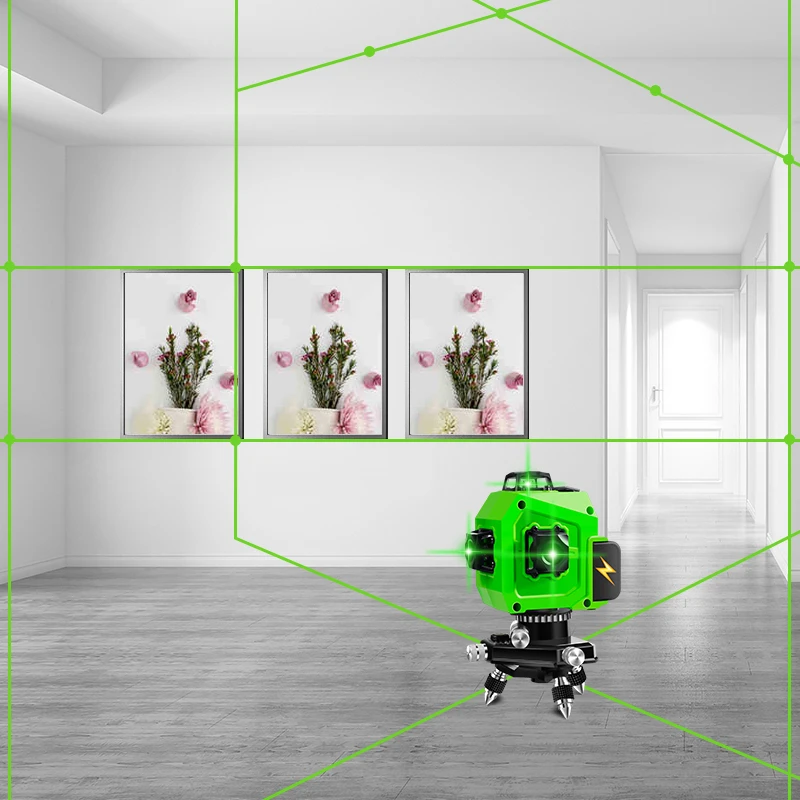 PRACMANU12 Lines 3D Green Laser Level Horizontal And Vertical Cross Lines With Auto Self-Leveling