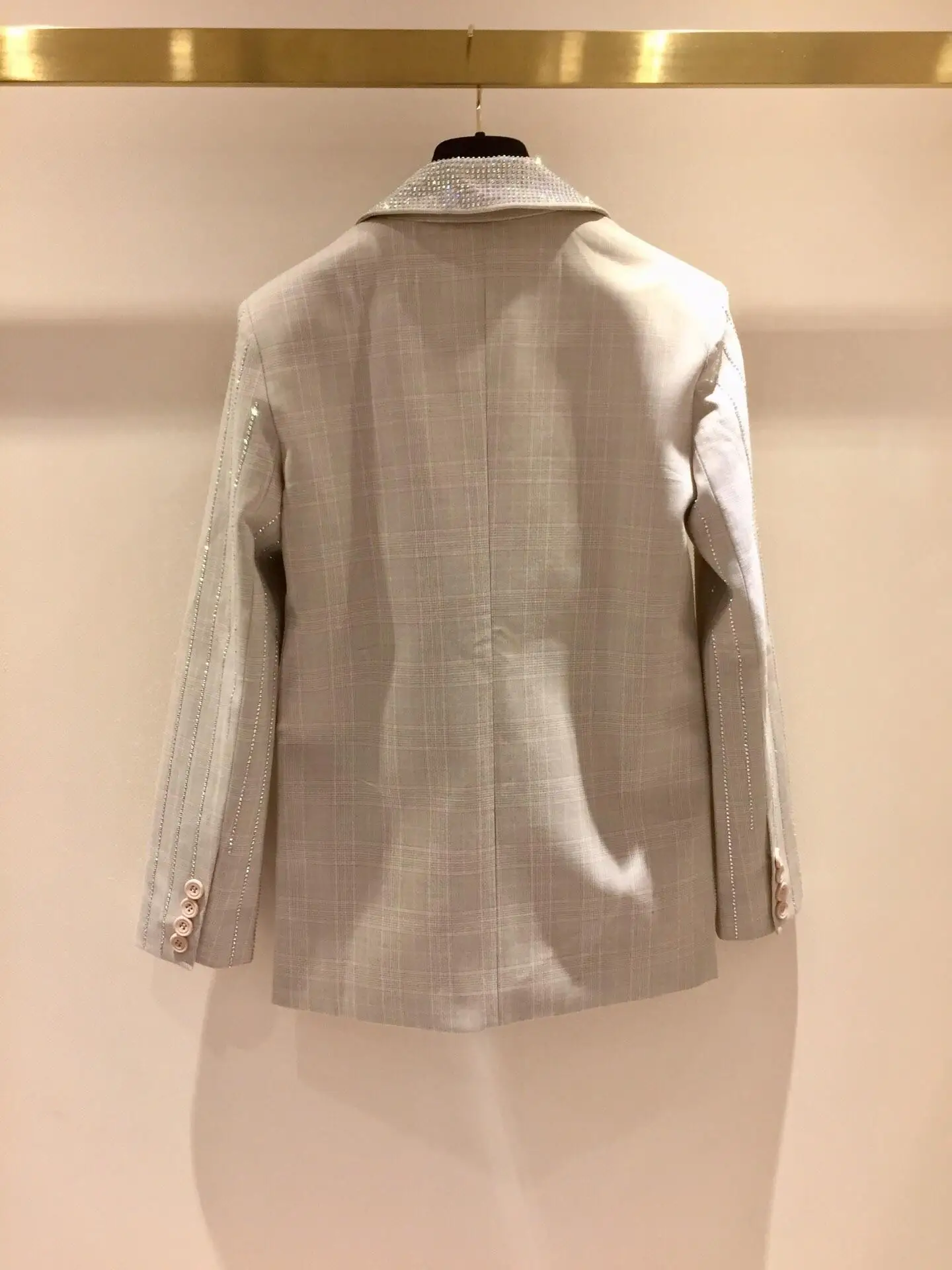 new ladies high quality fashion long-sleeved lapel solid color full diamond shawl suit 0803