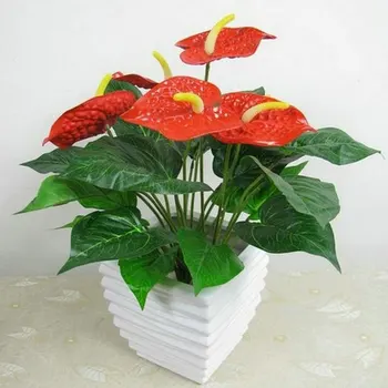 

32CM Anthurium green potted Anthurium flowers indoor green plants balcony office desktop artificial flowers bonsai 9 leaves