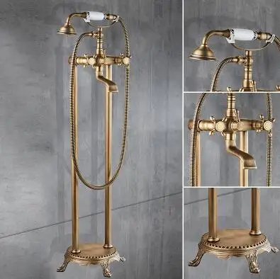 Antique Bronze A Vidric Античная бронзовая напольная ванна кран с ручной Душ пол стойки-смесители Ванна смеситель воды EL8701 - Цвет: Antique Bronze A